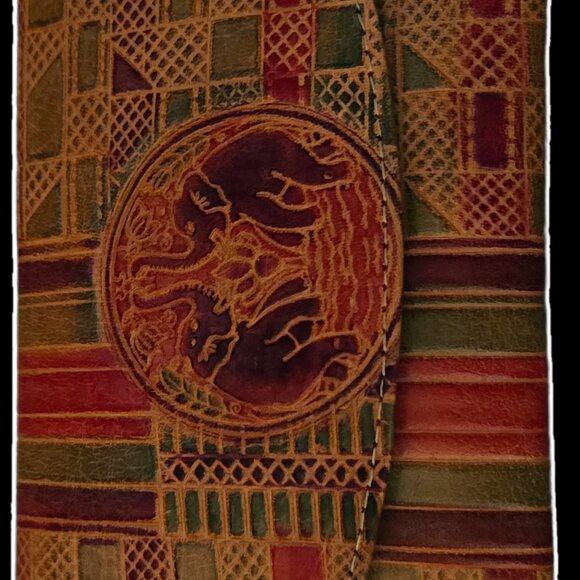 Vintage Shantiniketan Leather 2-Pc Bundle: Elephant Bag & Wallet - Good Luck - Picture 7 of 8